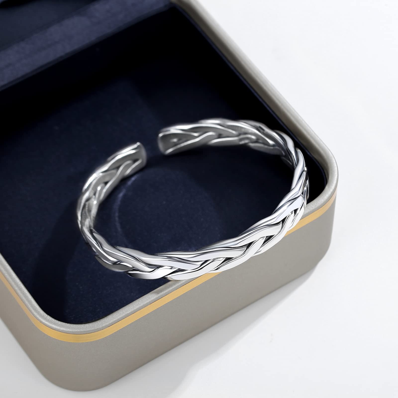 haiiah Sterling Silver Unisex Cuff Bracelet, Simple Dainty Twisted Braided Cuff Unisex Bangle Bracelet (1.40)