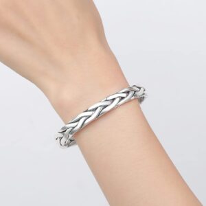 haiiah Sterling Silver Unisex Cuff Bracelet, Simple Dainty Twisted Braided Cuff Unisex Bangle Bracelet (1.40)