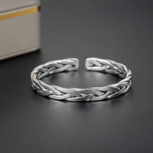 haiiah Sterling Silver Unisex Cuff Bracelet, Simple Dainty Twisted Braided Cuff Unisex Bangle Bracelet (1.40)