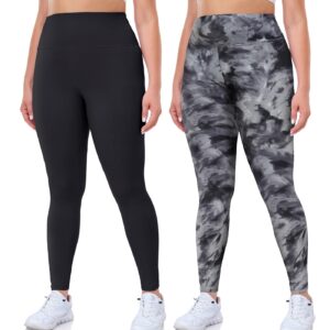 Hi Clasmix Plus Size Leggings for Women 1X-4X-High Waisted Tummy Control Non See Through Super Soft Black Leggings Yoga Pants(2 Pack Black+Black Tie-dye,X-Large)