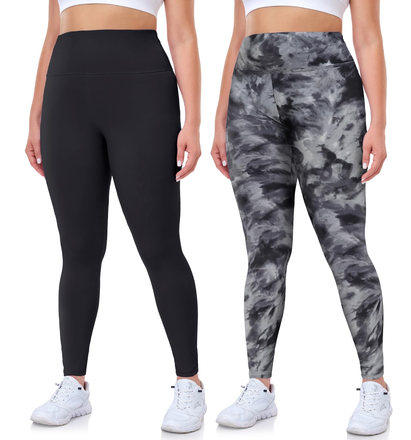 Hi Clasmix Plus Size Leggings for Women 1X-4X-High Waisted Tummy Control Non See Through Super Soft Black Leggings Yoga Pants(2 Pack Black+Black Tie-dye,X-Large)