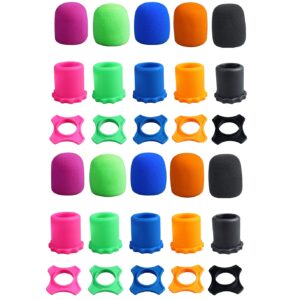 GWYAN 10 Pcs Wireless Handheld Microphone Silicone Ring Foam Windscreen Covers Bottom Rod Sleeve Holder Set Shakeproof Anti-Rolling (5 colors)