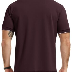 ALTAIREGA Men's Cotton Polo Shirts Casual Short Sleeve Classic Fit Shirt with Knit Rib Trim Hem A-Wine Red