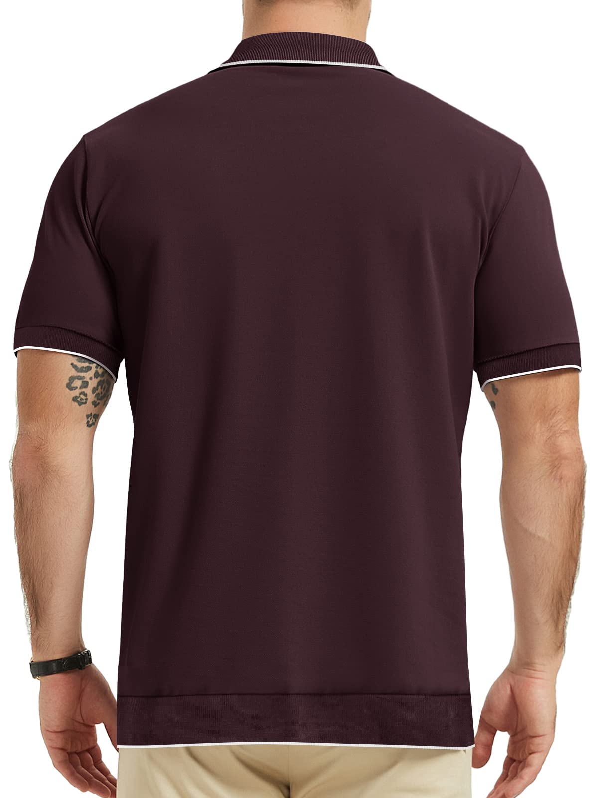 ALTAIREGA Men's Cotton Polo Shirts Casual Short Sleeve Classic Fit Shirt with Knit Rib Trim Hem A-Wine Red