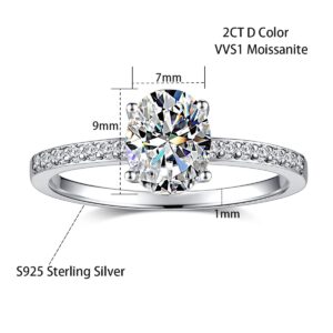 2CT Oval Cut Moissanite Engagement Ring for Women, Brilliant D Color VVS1 Clarity Lab Grown Diamond Ring 18K White Gold Vermeil 925 Sterling Silver Moissanite Engagement Wedding Promise Ring Size