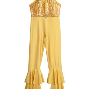 Aislor Girls Sequins Metallic One Piece Full Body Tank Unitard Zipper Back Bodysuit Dance Gymnastics Leotard Jumpsuit Gold 8 Years