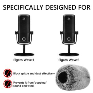 Geekria for Creators Furry Windscreen Compatible with Elgato Wave:1, Wave:3 Mic DeadCat Wind Cover Muff, Windbuster, Windjammer, Fluff Cover Windshield (Grey / 2 Pack)