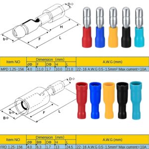 QOOSIKICC 100 Pcs Bullet Connectors Kit, Insulated Bullet Connectors Terminals Female and Male, Electrical Marine Bullet Crimp Automotive Wire Connectors Terminals