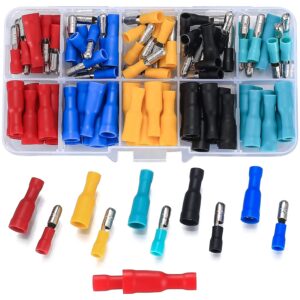 QOOSIKICC 100 Pcs Bullet Connectors Kit, Insulated Bullet Connectors Terminals Female and Male, Electrical Marine Bullet Crimp Automotive Wire Connectors Terminals