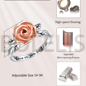 Fidget Spinner Rings for Anxiety for Women - 925 Sterling Silver Sunflower/Rose/Daisy Promise Bands Relieving Stress Jewelry Anti Anxiety Gifts for Couples Women (Rose, 5)