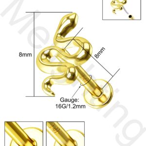 Melighting 14K Gold Helix Earrings Push in Threadless Snake Cartilage Earrings Solid Gold Flat Back Earrings Stud Gold Tragus Piercing Jewelry Labret Jewelry for Women Men