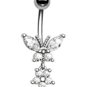 CM Crareesi Mania Belly Button Ring Dangle 14G Belly Button Rings Butterfly 316L Stainless Steel Short Belly Button Ring 14G Belly Button Piercing Jewelry