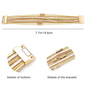 Wovanoo Leather Wrap Bracelets for Women Multi-layer Handmade Wristband Braided Rope Cuff Bangle Gift for Birthday, Monther's Day, Valentine's Day Crystal Gold