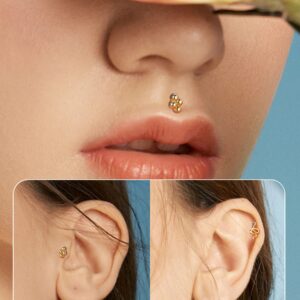 Melighting 14K Gold Helix Earrings Push in Threadless Snake Cartilage Earrings Solid Gold Flat Back Earrings Stud Gold Tragus Piercing Jewelry Labret Jewelry for Women Men