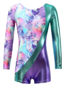 yonghs kids girls ballet dance leotards for gymnastics long sleeve sports biketard shorty unitard lavender 6 years