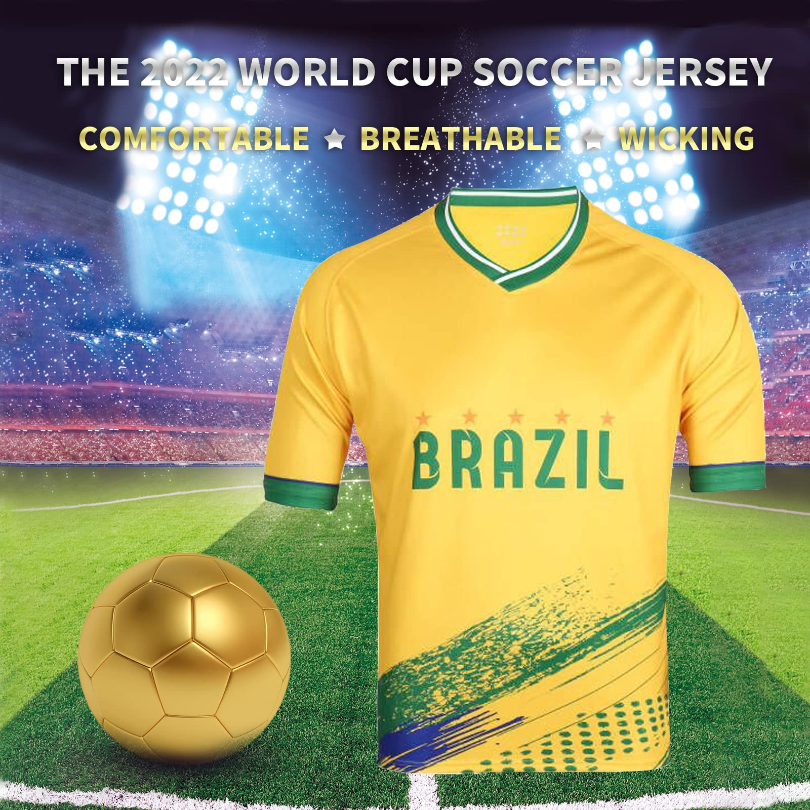 Fan Soccer Jersey Official Brazil 2022 World Cup (Brazil, Small)