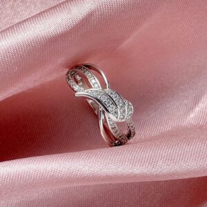 JASXEYO Angel Wings CZ Ring Big Feather Ring Jewelry Gift for Women，Feather Cubic Zirconia Fashion Ring, Platinum Plated Size 6-10 (7)