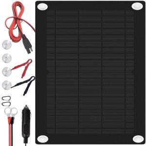 10w solar battery charger 12 volt with upgrade charging algorithm, 2023 upgraded solar car battery charger for boat car rv motorcycle marine automotive black