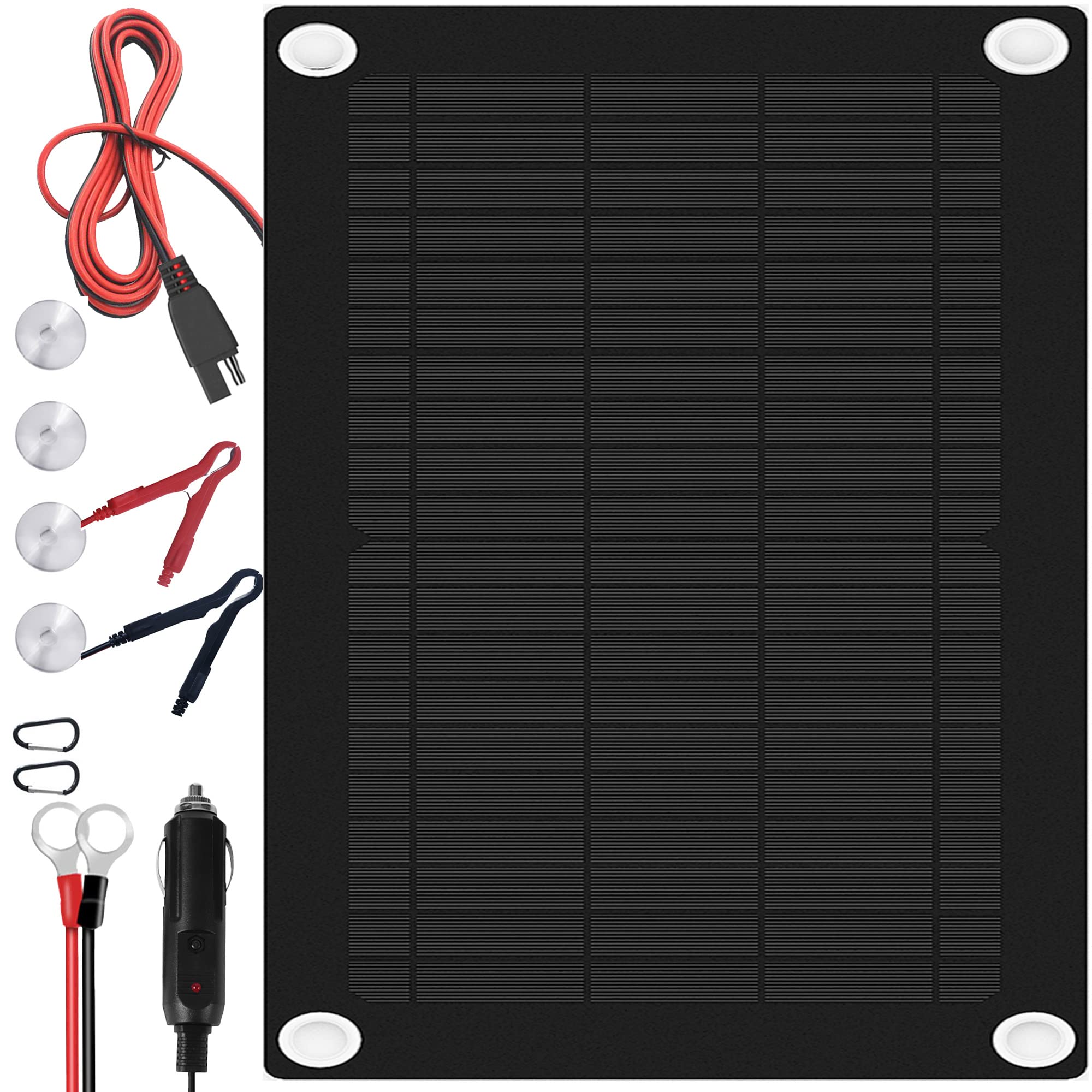 10W Solar Battery Charger 12 Volt with Upgrade Charging Algorithm, 2023 Upgraded Solar Car Battery Charger for Boat Car RV Motorcycle Marine Automotive Black