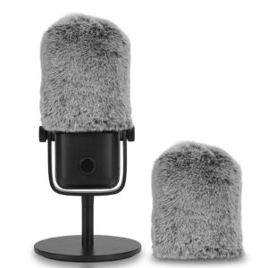 geekria for creators furry windscreen compatible with elgato wave:1, wave:3 mic deadcat wind cover muff, windbuster, windjammer, fluff cover windshield (grey / 2 pack)