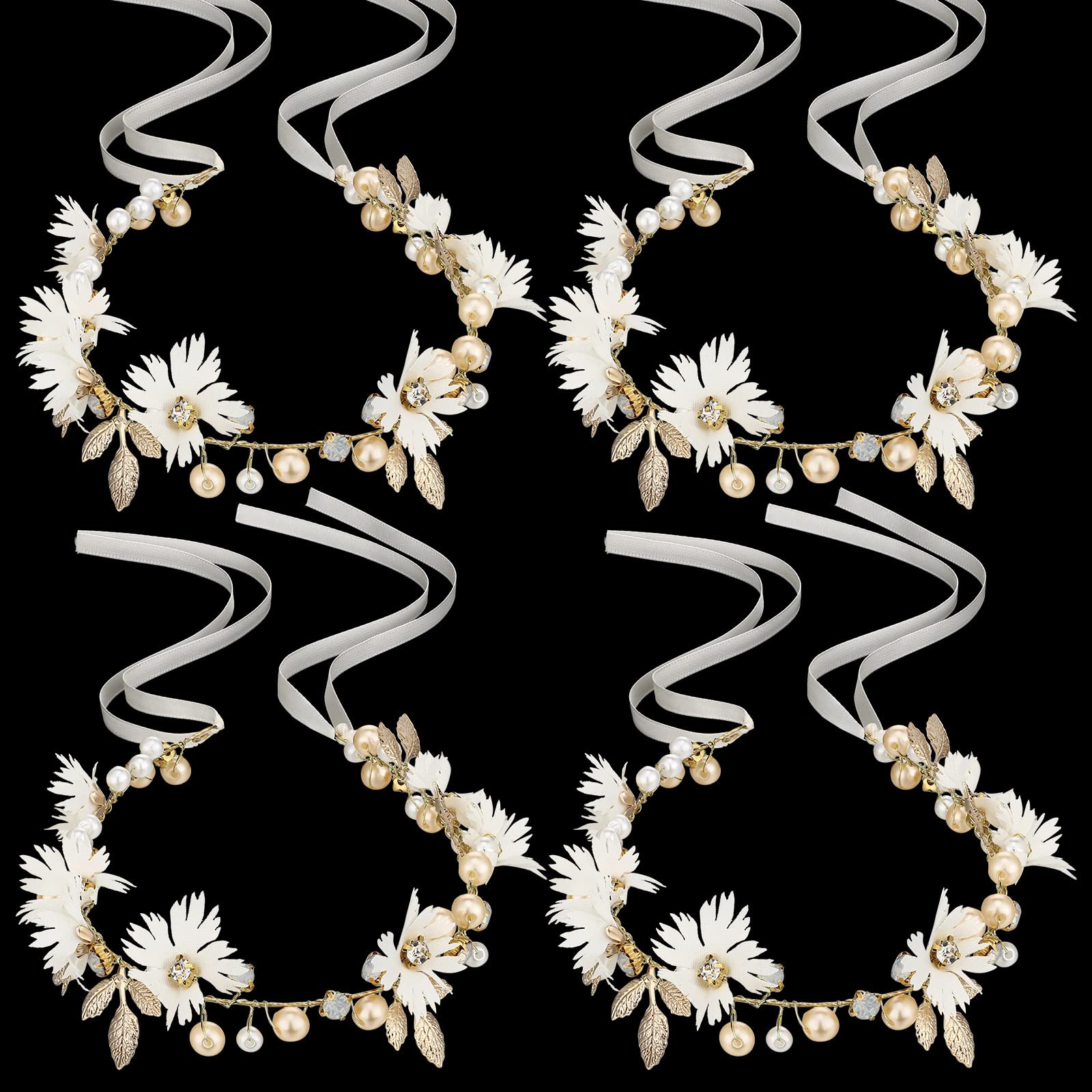 Yinder 4 Pieces Flower Girl Headpiece Wedding Headband for Girls Bridal Hair Vines Crystal Flower Hair Accessory Rhinestone Crown Tiaras for Girls Gold Headpiece for Wedding Party Birthday Kids