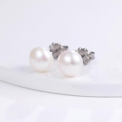 Limerencia Hypoallergenic F136 Pure Ttitanium Handpicked White Freshwater Cultured Pearl Earrings Studs G23 Implant Grade Piercing (7-7.5 mm, Titanium)