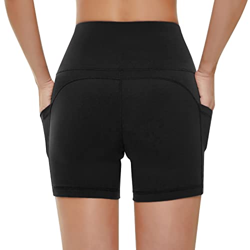 KKB Women's 8''/5'' High Waist Active Wear Shorts Yoga Leggings, Tummy Control Workout Shorts Side Pockets Running Pants (XX-Large, 1-8"-Black)