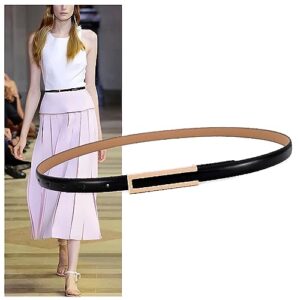 Women's Belt Fashion Elegant Dress Skinny Patent Leather Belts Waistband Thin Waist Belt Alloy Gold Buckle, 2-Pack, Black & Peach-Pink, For Waist 28"- 34", Women Size S-M, 4-6