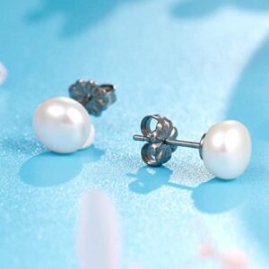 Limerencia Hypoallergenic F136 Pure Ttitanium Handpicked White Freshwater Cultured Pearl Earrings Studs G23 Implant Grade Piercing (7-7.5 mm, Titanium)