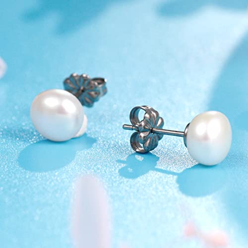 Limerencia Hypoallergenic F136 Pure Ttitanium Handpicked White Freshwater Cultured Pearl Earrings Studs G23 Implant Grade Piercing (7-7.5 mm, Titanium)