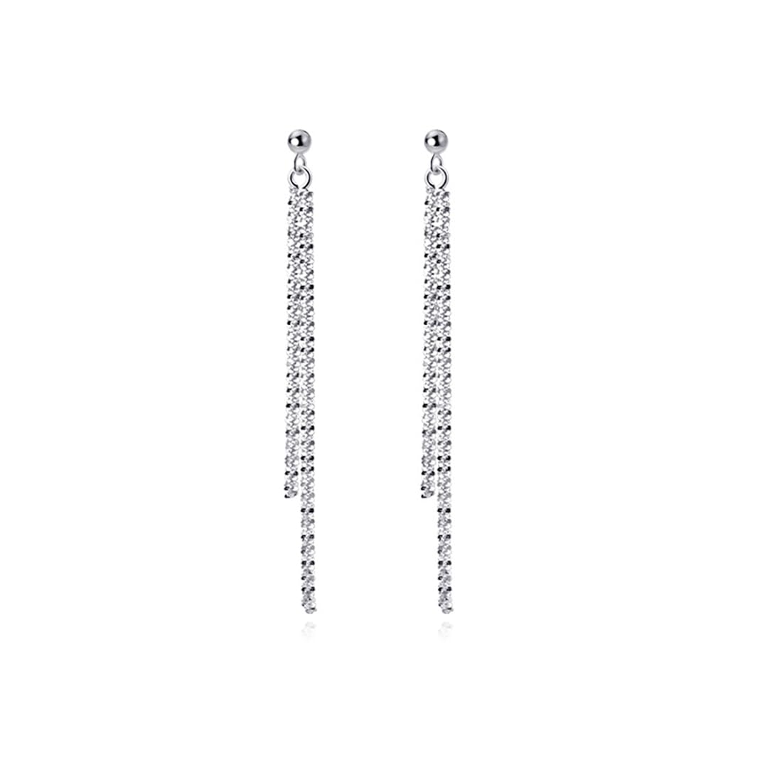 Reffeer Solid 925 Sterling Silver Tassel Chain Dangle Earrings for Women Long Dangle Earrings Drops Minimalist (A-Silver)