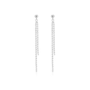 Reffeer Solid 925 Sterling Silver Tassel Chain Dangle Earrings for Women Long Dangle Earrings Drops Minimalist (A-Silver)