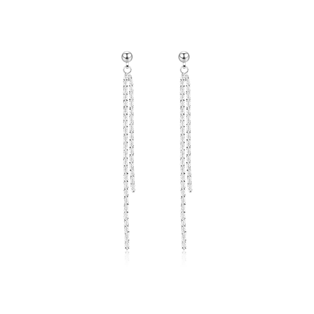 Reffeer Solid 925 Sterling Silver Tassel Chain Dangle Earrings for Women Long Dangle Earrings Drops Minimalist (A-Silver)