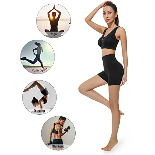 KKB Women's 8''/5'' High Waist Active Wear Shorts Yoga Leggings, Tummy Control Workout Shorts Side Pockets Running Pants (XX-Large, 1-8"-Black)