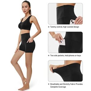 KKB Women's 8''/5'' High Waist Active Wear Shorts Yoga Leggings, Tummy Control Workout Shorts Side Pockets Running Pants (XX-Large, 1-8"-Black)