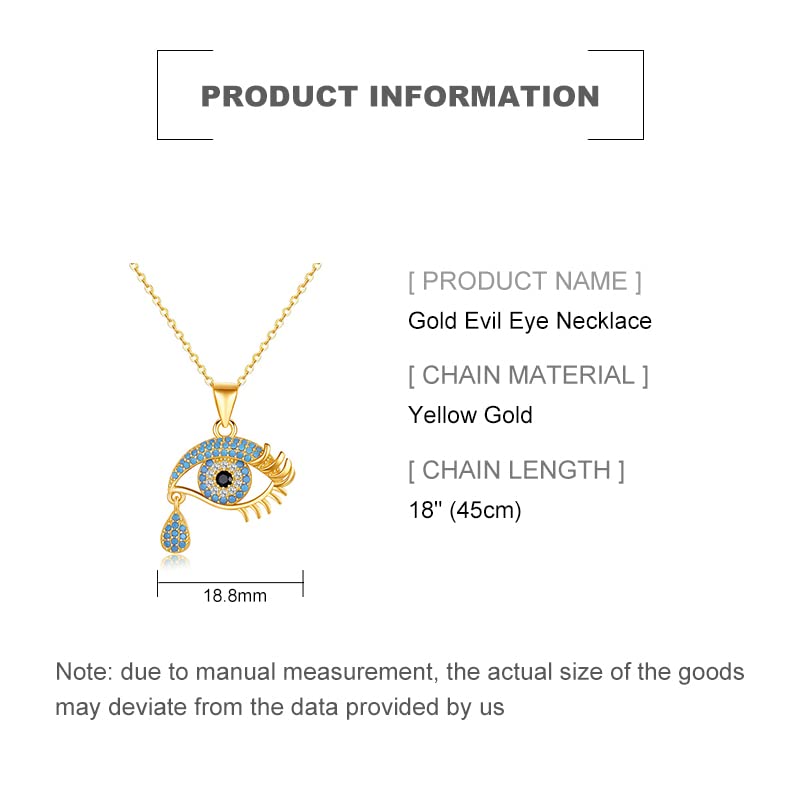 PAENENPH Solid 14K Gold Over 925 Silver Moissanite Evil Eye Pendant Necklace for Women,Dainty Blue Evil Eye Tear Drop Choker Necklace,Fashion Christmas Jewelry Gift for Her (Yellow Gold, 14K Gold)