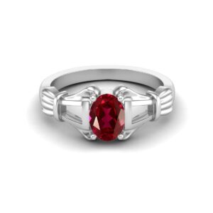 MOONEYE Solid 925 Sterling Silver 7x5mm Oval Shape Ruby July Gemstone Birthstone Engagement Women Ring (Sterling Silver, 6)