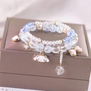 Cinnamoroll Crystal Bead Bracelet for Women, Cute Cartoon Elastic Beaded Bracelets for Best Friend (blue)