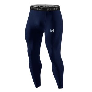 meetyoo men's standard compression pants, cool dry sports workout running tights leggings, navy blue, large