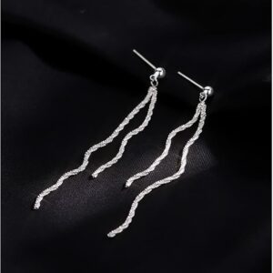 Reffeer Solid 925 Sterling Silver Tassel Chain Dangle Earrings for Women Long Dangle Earrings Drops Minimalist (A-Silver)