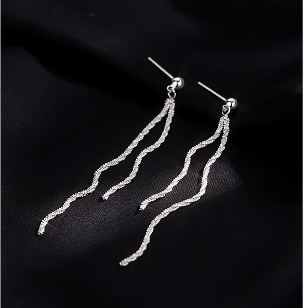 Reffeer Solid 925 Sterling Silver Tassel Chain Dangle Earrings for Women Long Dangle Earrings Drops Minimalist (A-Silver)