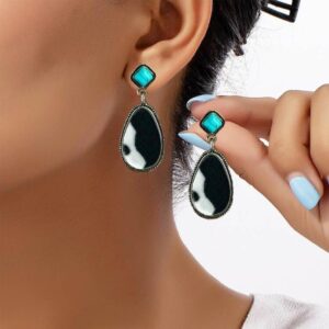 Cow Print Earring Faux Leather Teardrop Earring Turquoise Dangle Earrings Fashion presents for Women Western Cow Cowboy Boho Jewelry-Teardrop