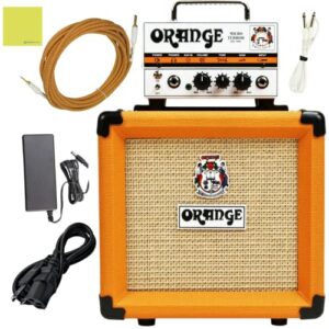 orange ppc108 1x8” closed-back speaker cabinet bundle with orange mt20 micro terror amp head, orange woven guitar cable, speaker cable and liquid audio polishing cloth (5 items)