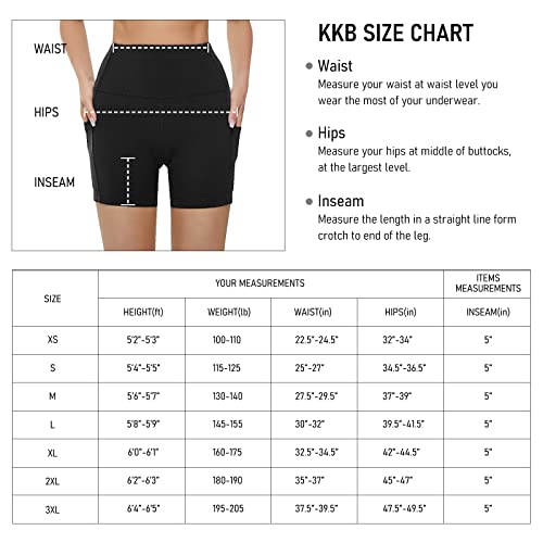 KKB Women's 8''/5'' High Waist Active Wear Shorts Yoga Leggings, Tummy Control Workout Shorts Side Pockets Running Pants (XX-Large, 1-8"-Black)