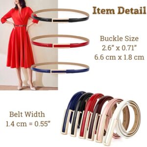 Women's Belt Fashion Elegant Dress Skinny Patent Leather Belts Waistband Thin Waist Belt Alloy Gold Buckle, 2-Pack, Black & Peach-Pink, For Waist 28"- 34", Women Size S-M, 4-6