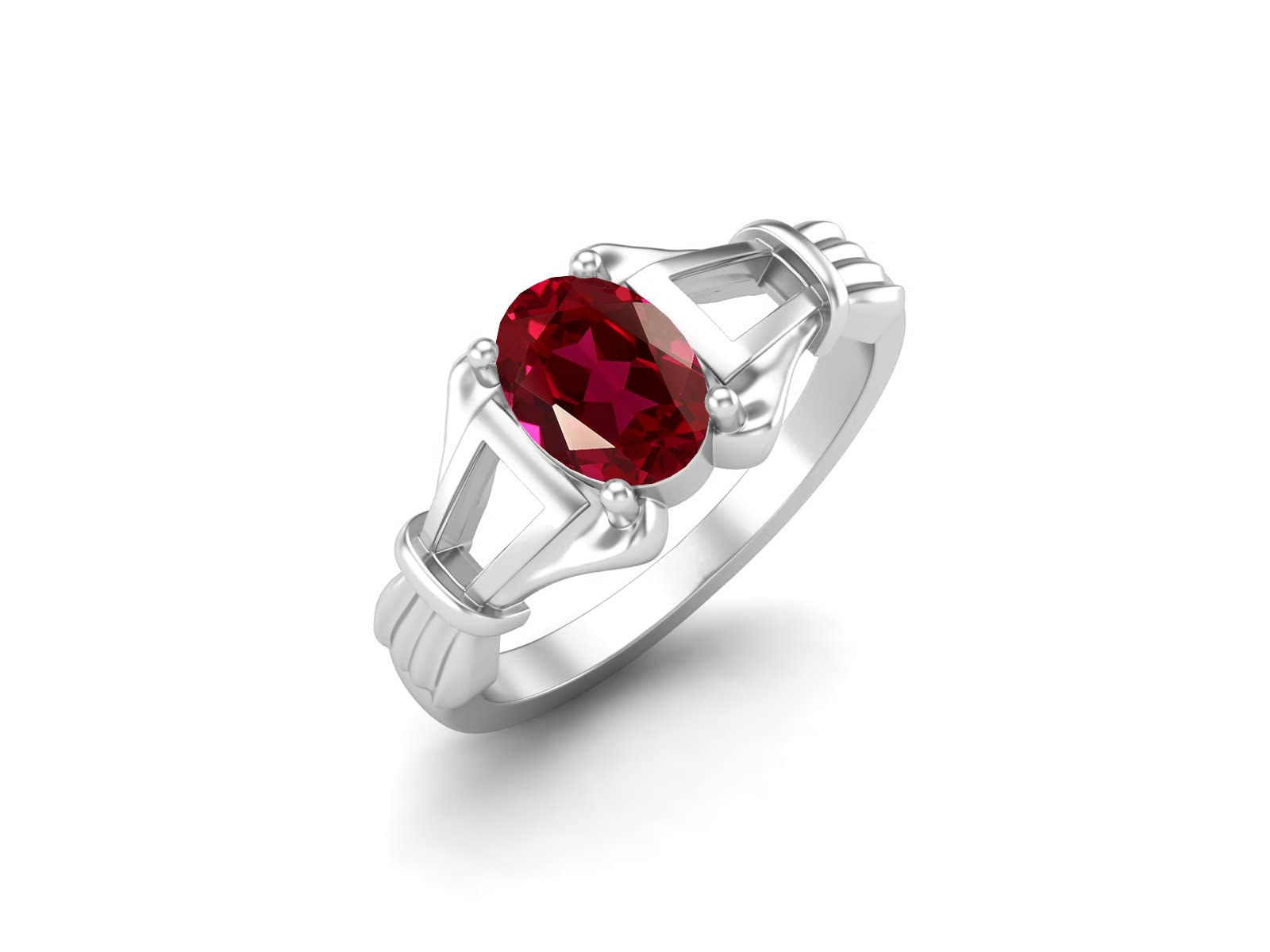 MOONEYE Solid 925 Sterling Silver 7x5mm Oval Shape Ruby July Gemstone Birthstone Engagement Women Ring (Sterling Silver, 6)