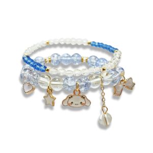 Cinnamoroll Crystal Bead Bracelet for Women, Cute Cartoon Elastic Beaded Bracelets for Best Friend (blue)