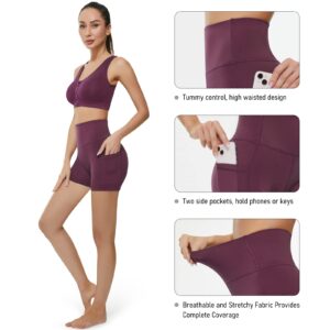 KKB Women's 8''/5'' High Waist Active Wear Shorts Yoga Leggings, Tummy Control Workout Shorts Side Pockets Running Pants (Medium, 5"-Purple)