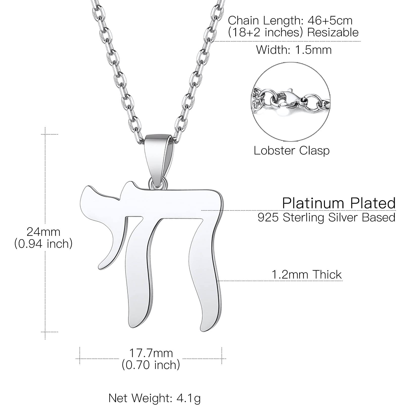 Supilght 925 Sterling Silver Hebrew Chai Necklace Jewish Life Chai Necklace Pendant for Women Men