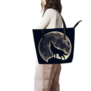 Tote Bag for Women Howling Wolf Moon Leather Handbags Women's Crossbody Handbags for Women Coach Handbags Tote Bag with Zipper.